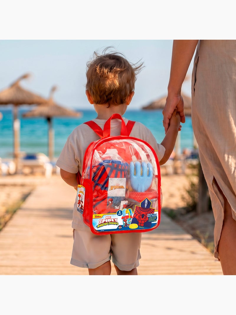 Spidey conjunto de praia com balde accesórios mochila e poncho N/D - Kiabi