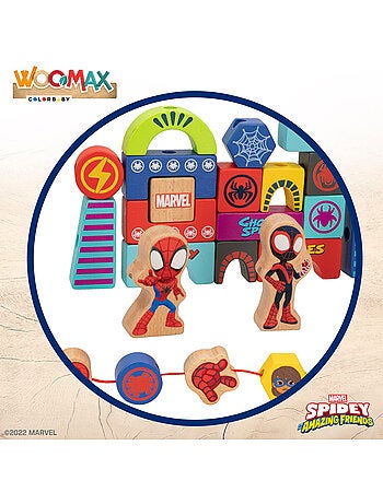 Spidey e sua superequipa blocos e formas de madeira para ligar entre si woomax