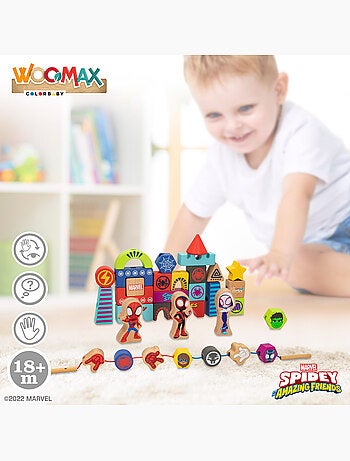 Spidey e sua superequipa blocos e formas de madeira para ligar entre si woomax