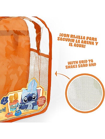 Stitch conjunto de praia com mochila e poncho.