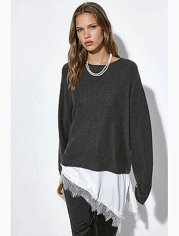 Suéter de malha feminino com gola redonda busem