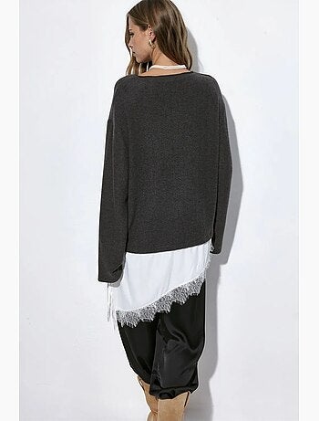 Suéter de malha feminino com gola redonda busem