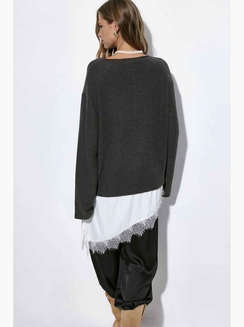 Suéter de malha feminino com gola redonda busem Cinza escuro - Kiabi