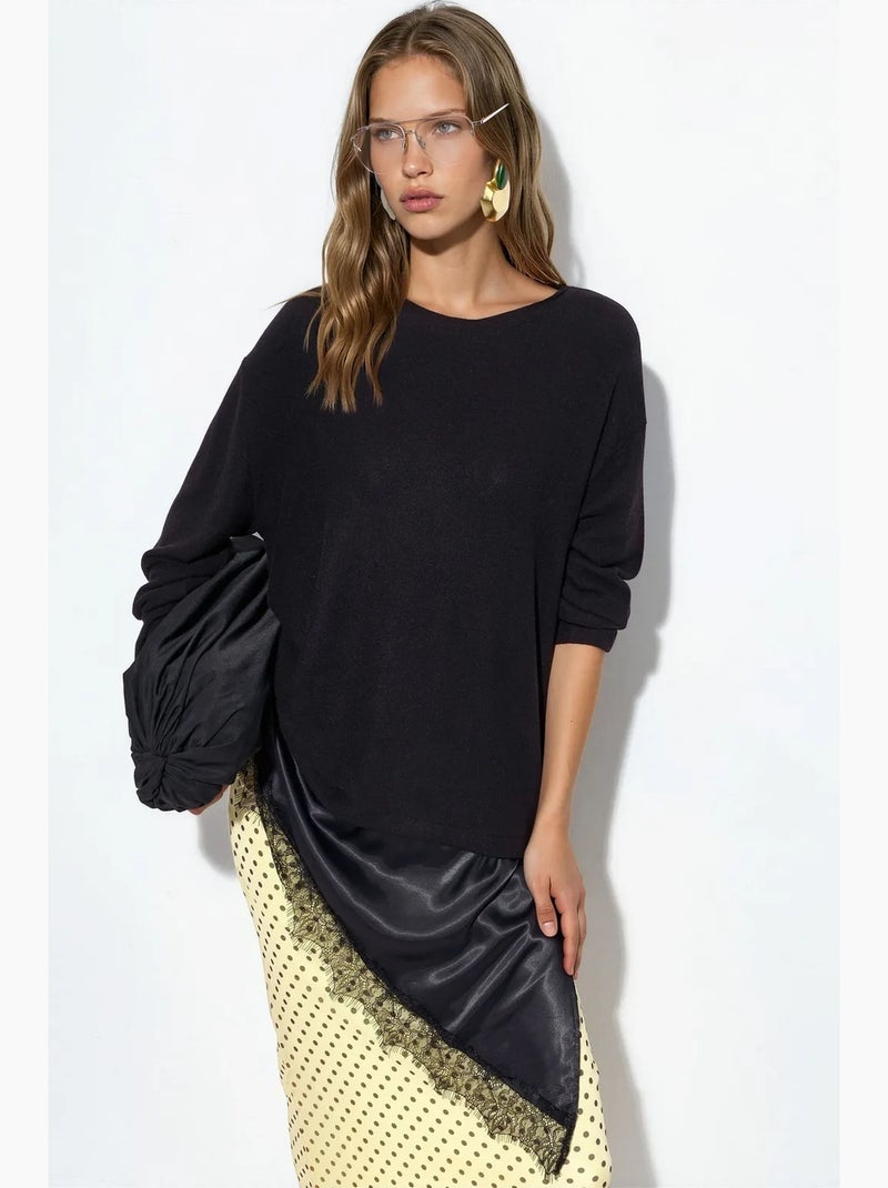 Suéter de malha feminino com gola redonda busem Preto - Kiabi