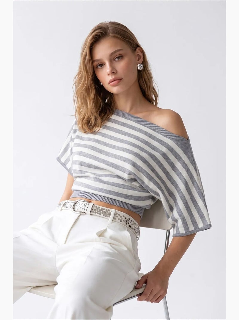 Suéter feminino em mistura de viscose mixray Branco Cinza - Kiabi