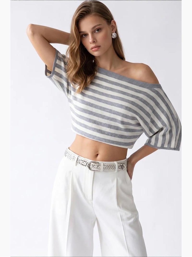 Suéter feminino em mistura de viscose mixray Branco Cinza - Kiabi