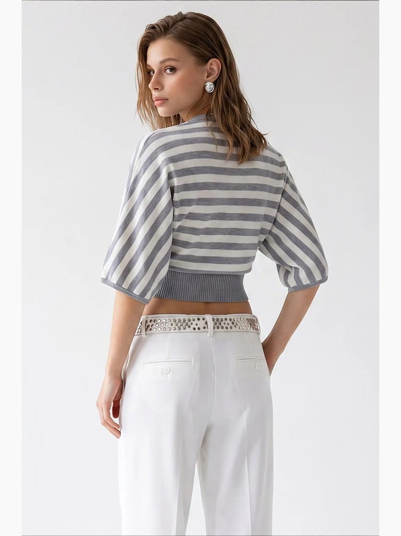 Suéter feminino em mistura de viscose mixray Branco Cinza - Kiabi