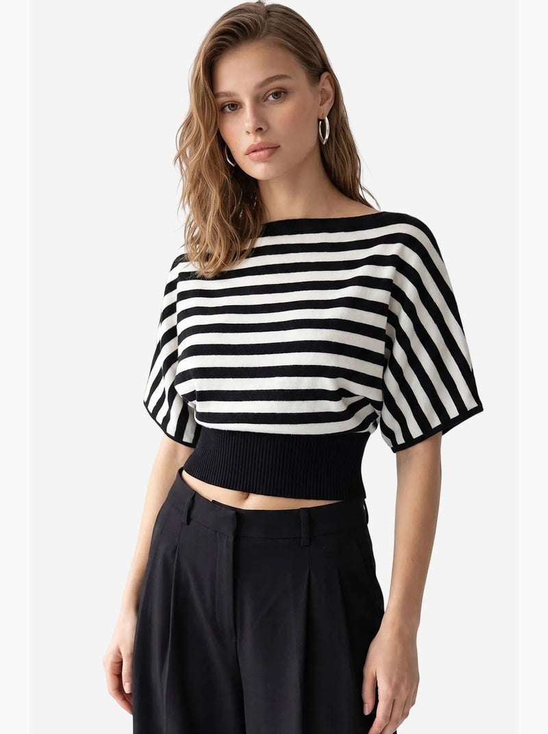 Suéter feminino em mistura de viscose mixray Preto Branco - Kiabi