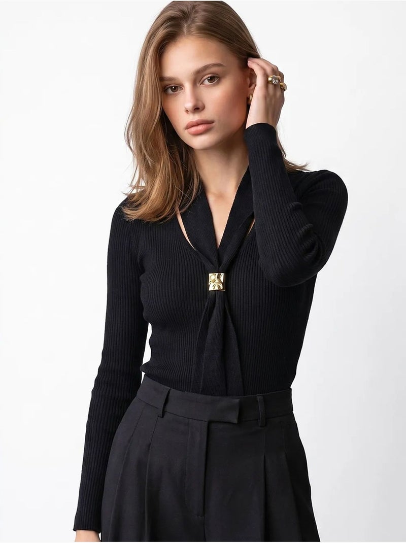 Suéter feminino em mistura de viscose mixray Preto - Kiabi