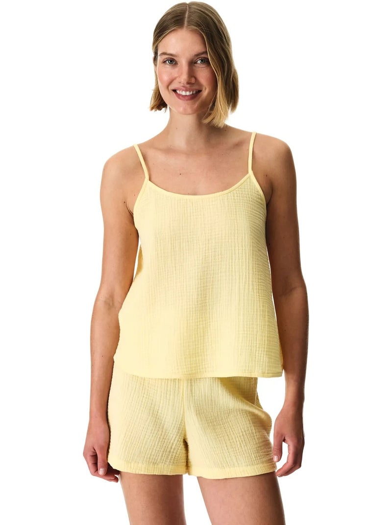 Sunny day conjunto de pijama de musselina de algodão com short penti Amarelo-limão - Kiabi