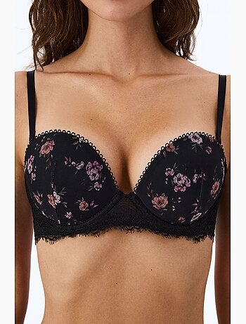 Sutiã push-up acolchoado com estampa de corações e flores penti
