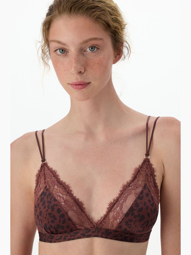 Sutiã triangular em micro renda estampada penti Vermelho bordô - Kiabi