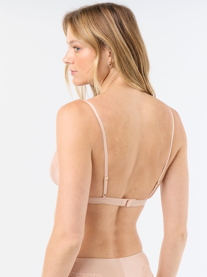 Sutiã triângulo em microfibra acetinada e renda Rosa - Kiabi