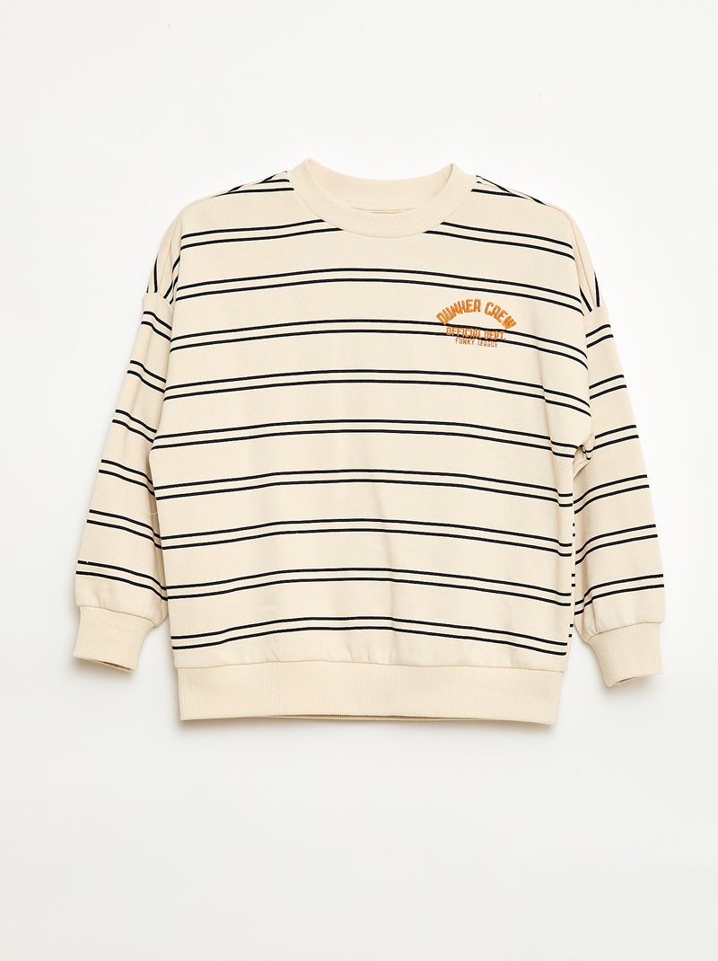 Sweat às riscas gola redonda Branco - Kiabi