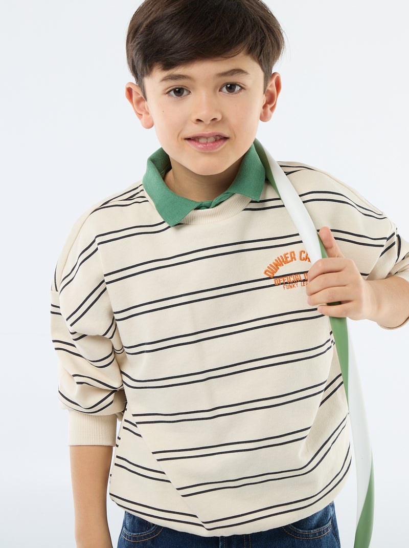 Sweat às riscas gola redonda Branco - Kiabi