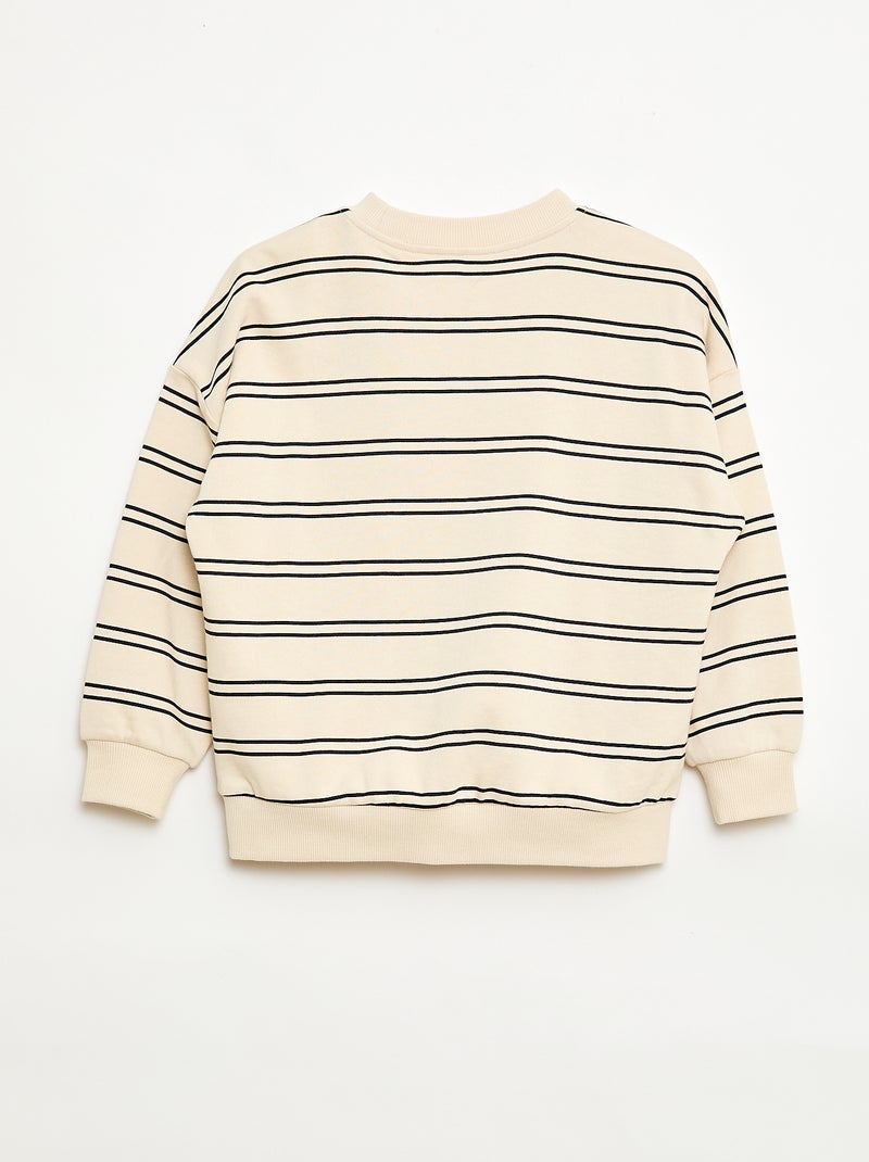 Sweat às riscas gola redonda Branco - Kiabi