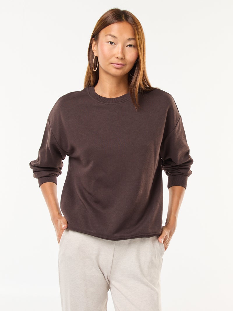 Sweat básico em french terry Castanho - Kiabi
