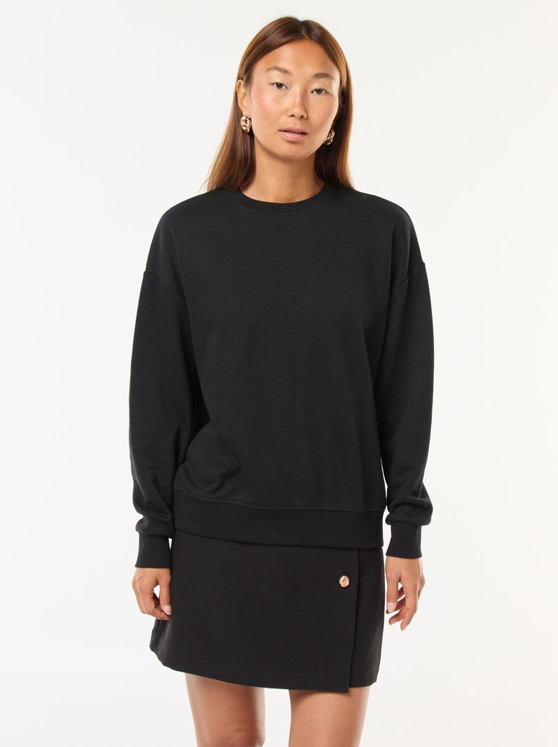 Sweat básico em french terry Preto - Kiabi