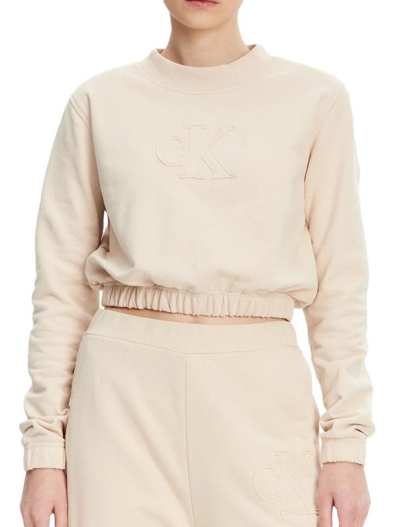 Sweat Bege Calvin Klein Jeans com Aplicação para Mulher Bege - Kiabi
