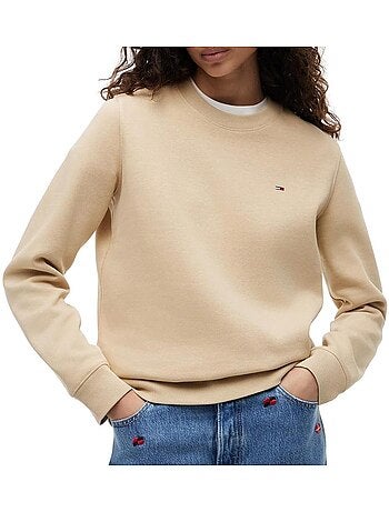 Sweat Bege de Mulher Tommy Hilfiger Flag Crew