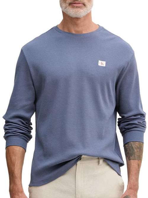Sweat calvin klein jeans azul para homem com emblemas em waffle - Kiabi Sweat calvin klein jeans azul para homem com emblemas em waffle - Kiabi