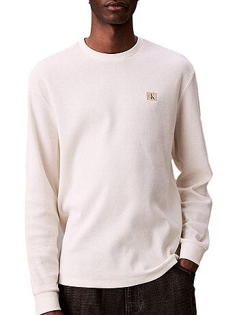 Sweat Calvin Klein Jeans Branco com Emblema Waffle para Homem