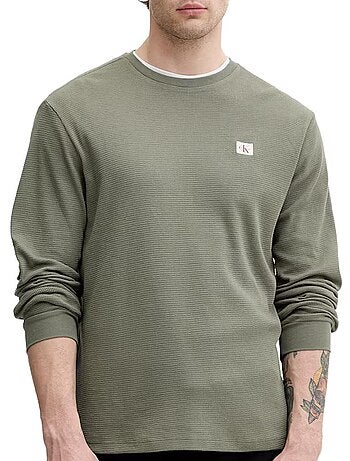 Sweat calvin klein jeans branco para homem com emblemas waffle