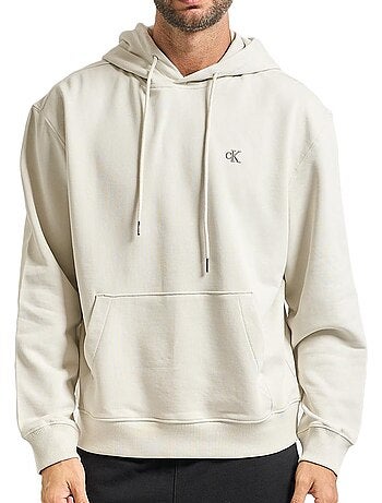 Sweat com capuz marrom para homem calvin klein jeans 350 terry monogram