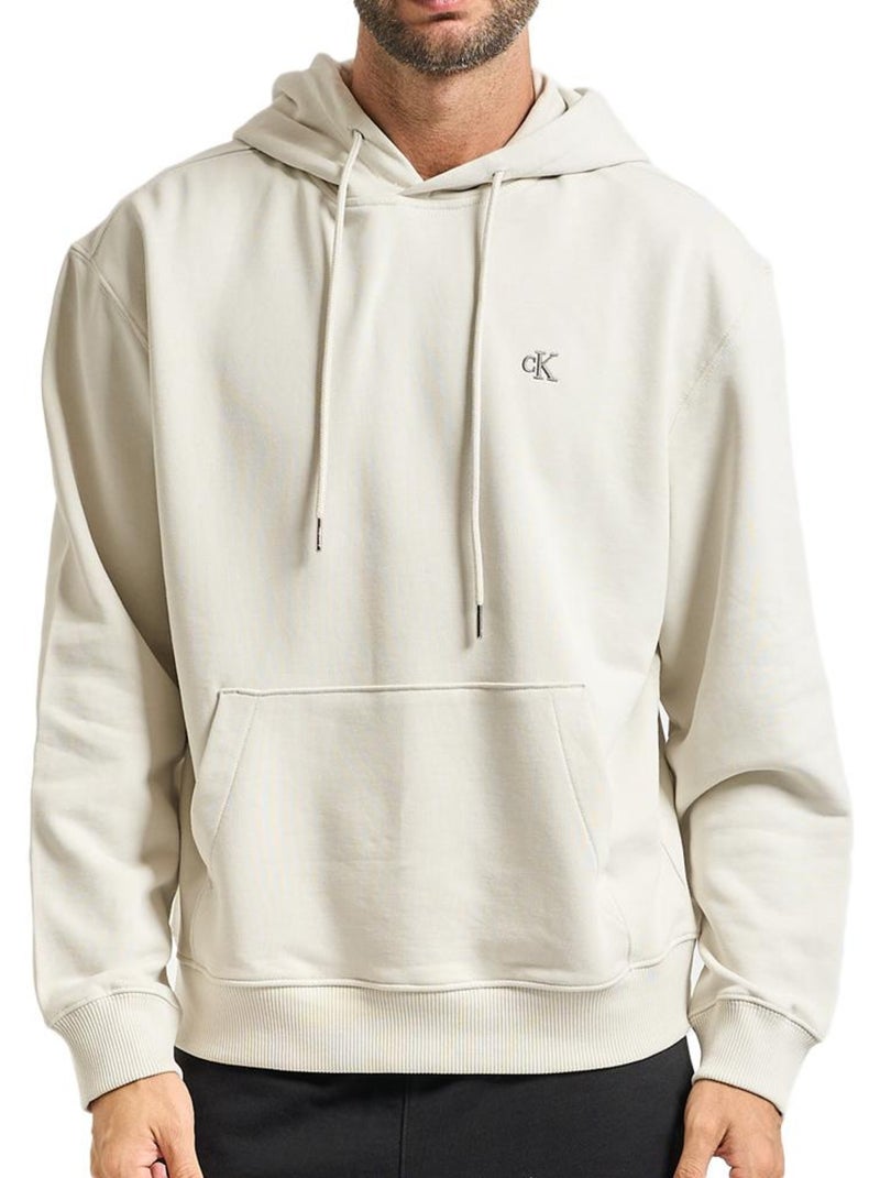 Sweat com Capuz Bege para Homem Calvin Klein Jeans 350 Terry Monog Ecru - Kiabi