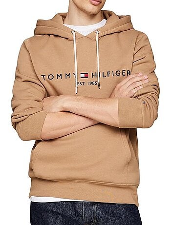 Sweat com capuz bege para homem tommy hilfiger logo