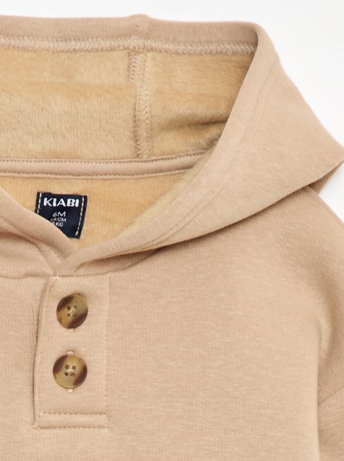 Sweat com capuz, botões e forro quente - Kiabi