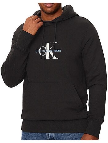 Sweat com Capuz Calvin Klein Jeans Monologo Desgastado Preto para Homem