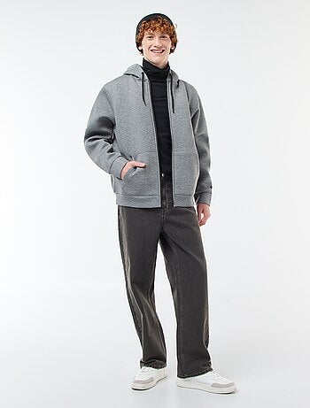 Sweat com capuz com fecho e forro efeito ovelha