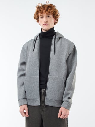 Sweat com capuz com fecho e forro efeito ovelha