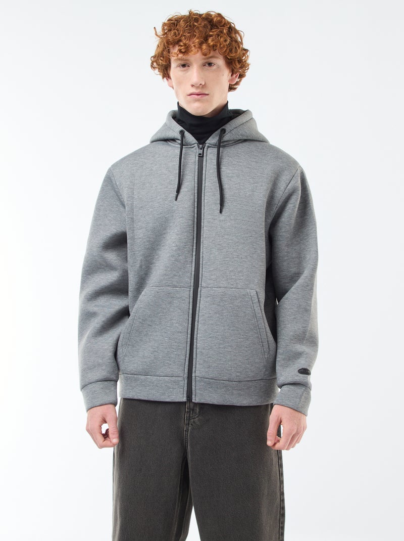 Sweat com capuz com fecho e forro efeito ovelha Cinza - Kiabi