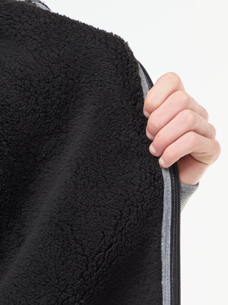 Sweat com capuz com fecho e forro efeito ovelha Cinza - Kiabi