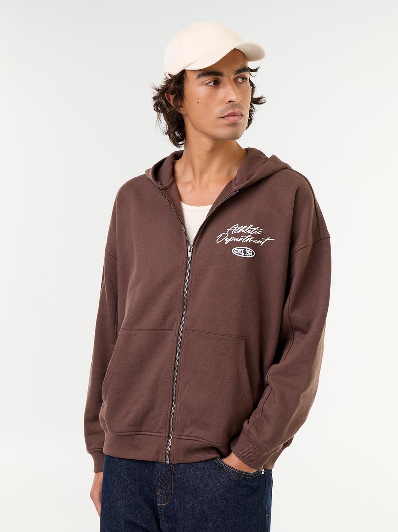 Sweat com capuz com inscrição à frente e atrás Castanho - Kiabi
