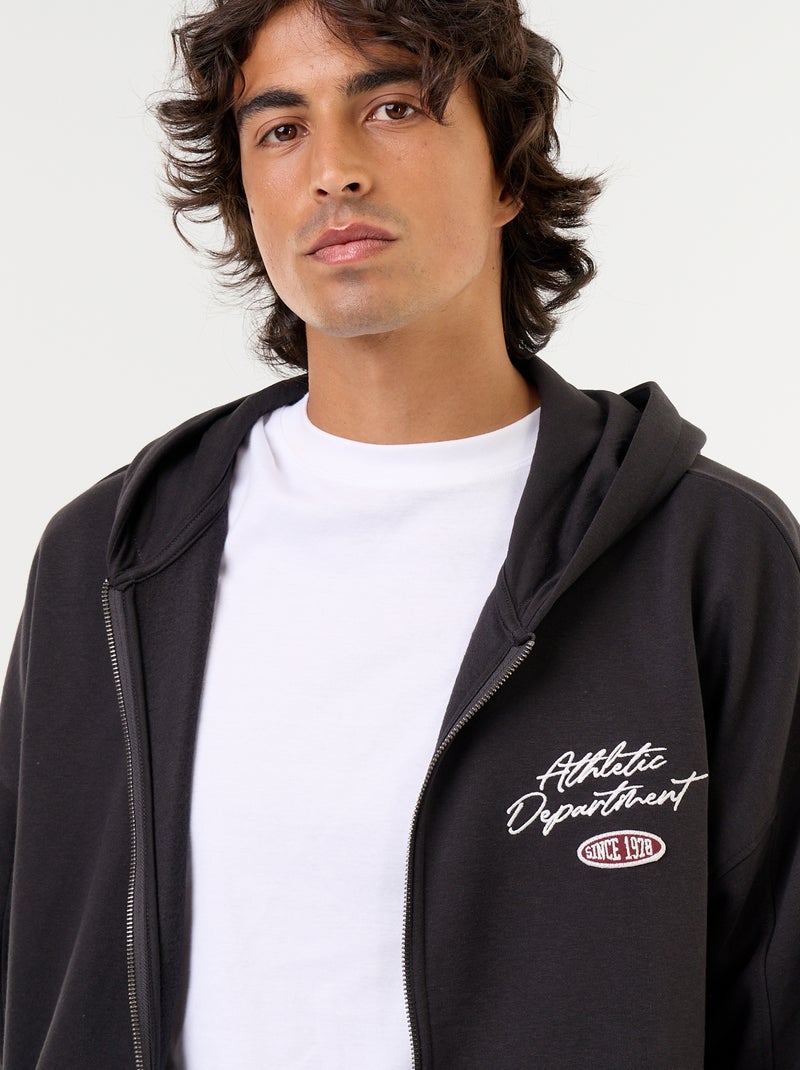 Sweat com capuz com inscrição à frente e atrás Preto - Kiabi