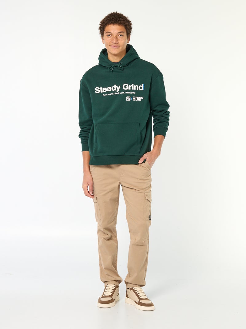 Sweat com capuz com inscrição na frente e atrás Verde - Kiabi