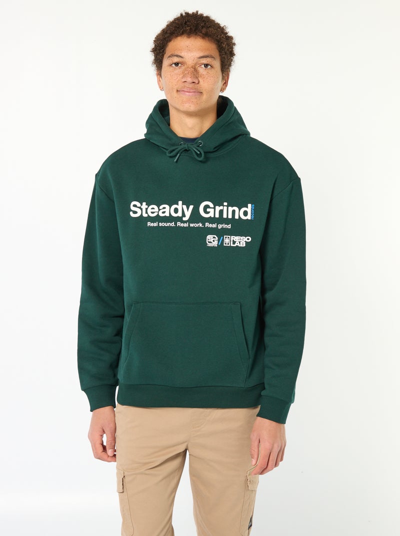 Sweat com capuz com inscrição na frente e atrás Verde - Kiabi