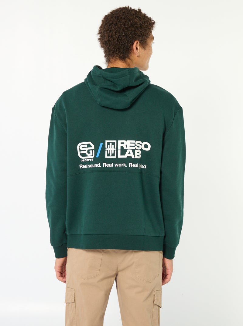 Sweat com capuz com inscrição na frente e atrás Verde - Kiabi