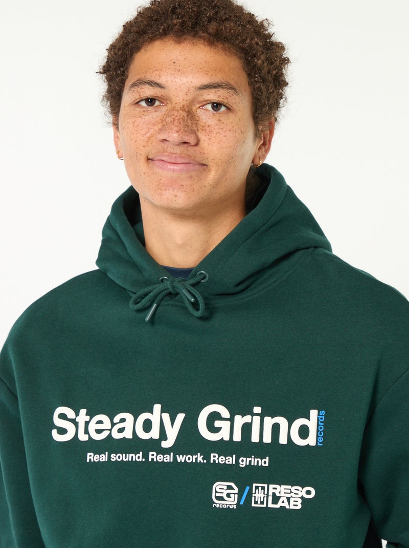 Sweat com capuz com inscrição na frente e atrás Verde - Kiabi