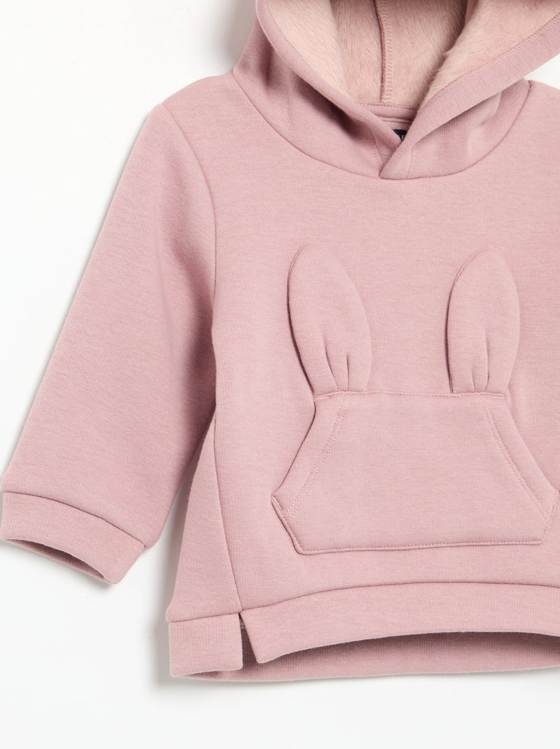 Sweat com capuz de polar com orelhas de coelho Rosa - Kiabi