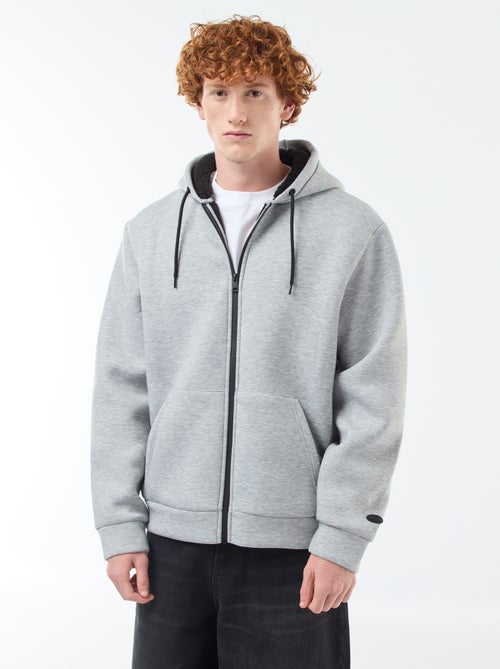 Sweat com capuz e fecho de correr forrado com efeito de lã de ovelha - Kiabi