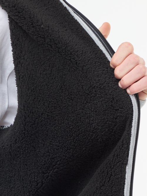 Sweat com capuz e fecho de correr forrado com efeito de lã de ovelha - Kiabi