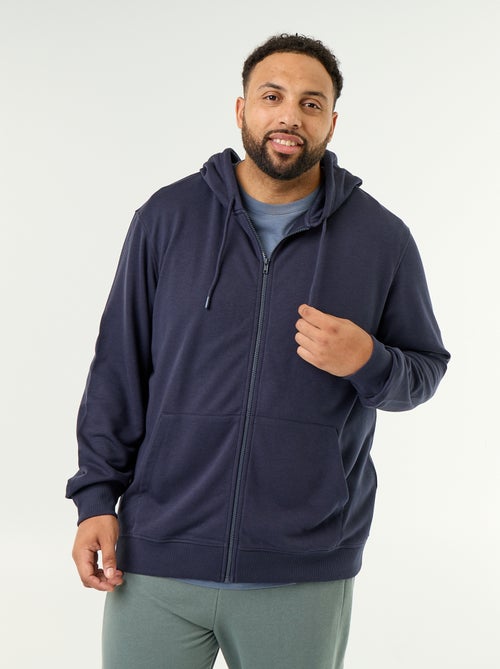 Sweat com capuz e fecho de correr lisa - Kiabi