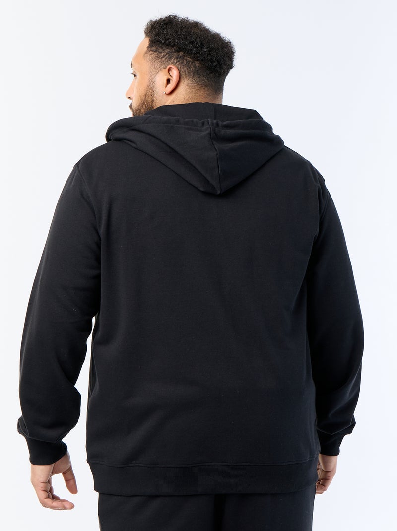 Sweat com capuz e fecho de correr lisa Preto - Kiabi