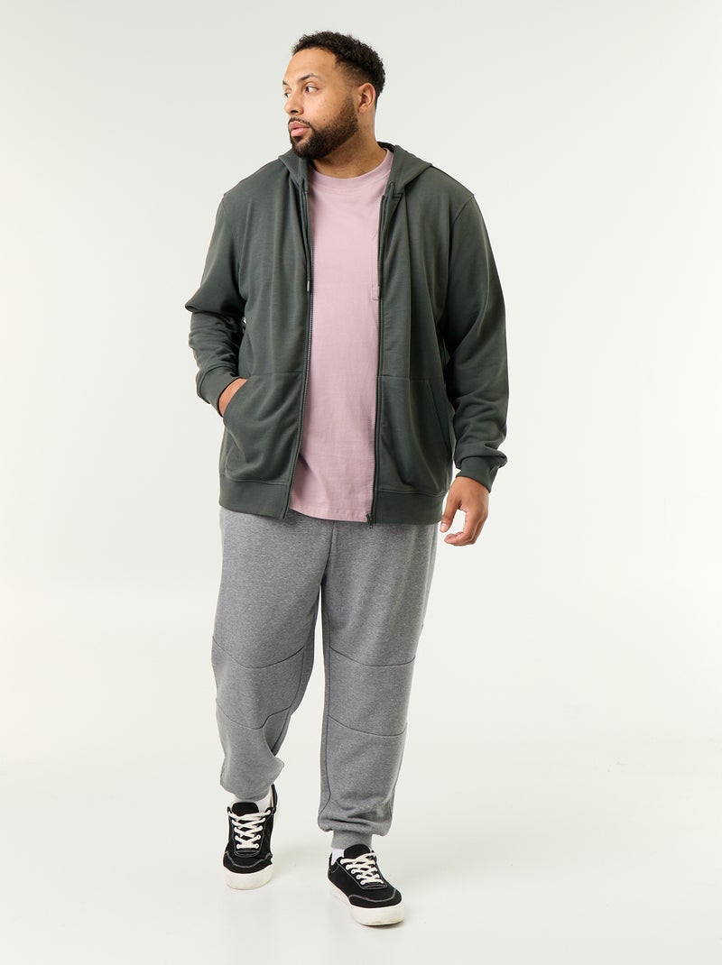 Sweat com capuz e fecho de correr lisa Verde - Kiabi