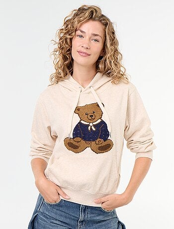Sweat com capuz e urso bordado