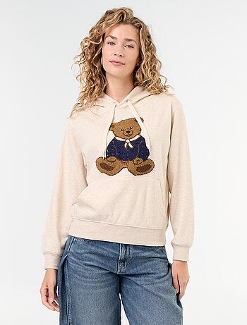 Sweat com capuz e urso bordado